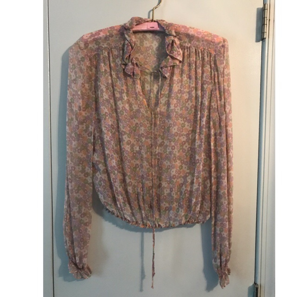 Vintage Chiffon Blouse with Flower Pattern